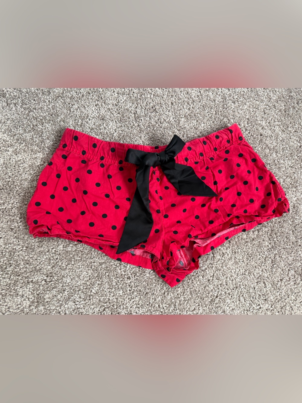 Y2K La Senza Red Polka Dot mini shirts satin tie ladybug